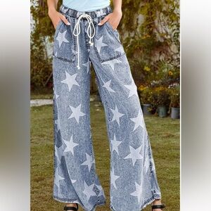 Eesome Blue Denim Star Pants; size L